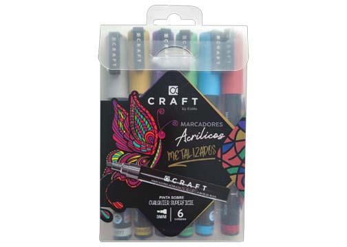 MARCADOR ACRILICO METALICO SET-6 COLORES 3MM P/BISELADA